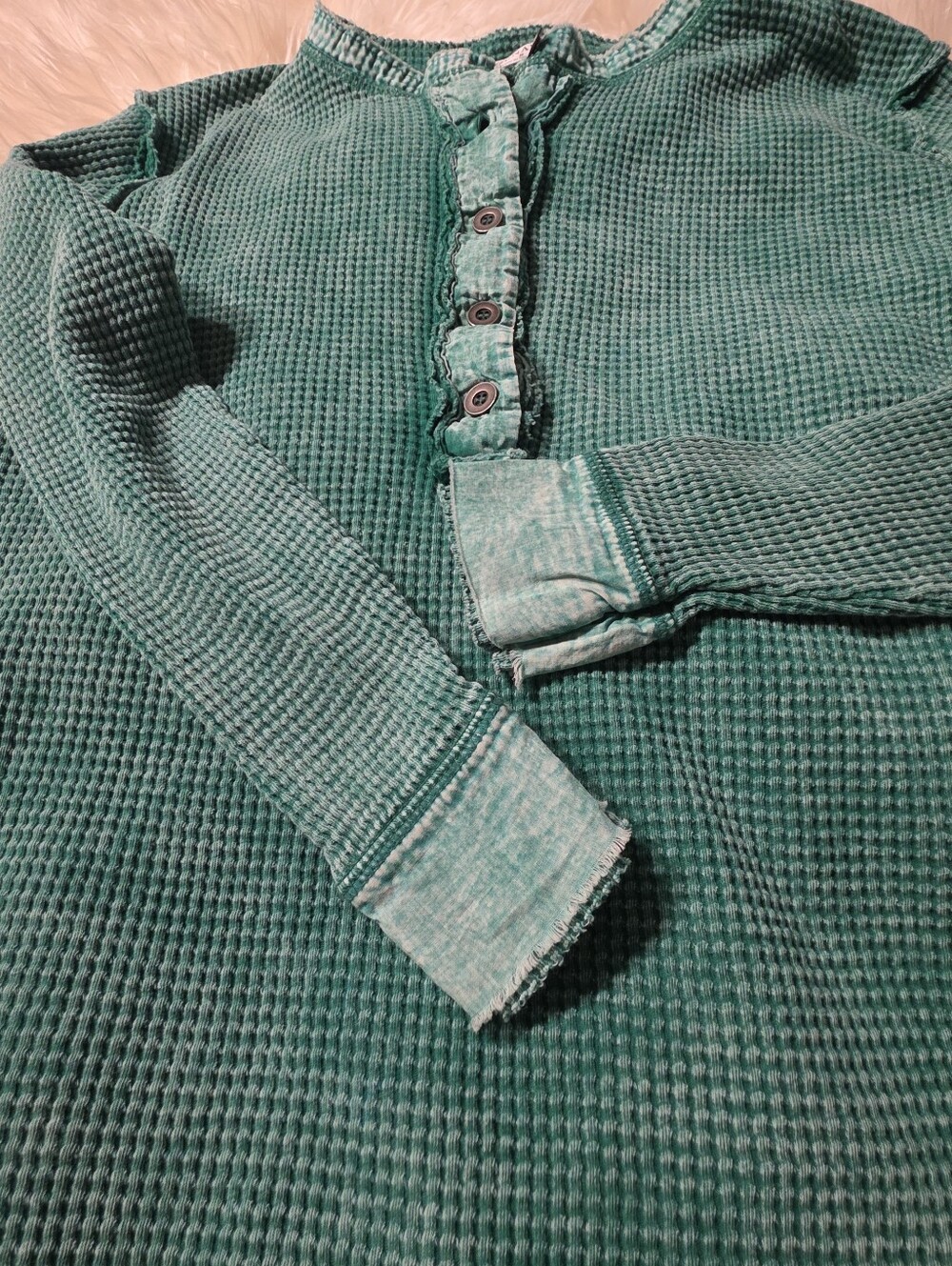 Zenana Mineral Wash Waffle Henley Women's Small Cotton - Picture 4 of 10